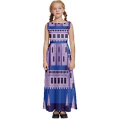 Illustration Castle Mountain Tower Sky Kids  Satin Sleeveless Maxi Dress by danenraven