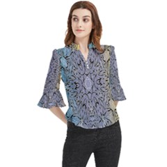 Tile Loose Horn Sleeve Chiffon Blouse