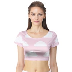 Clouds Pink Pattern   Short Sleeve Crop Top by ConteMonfrey