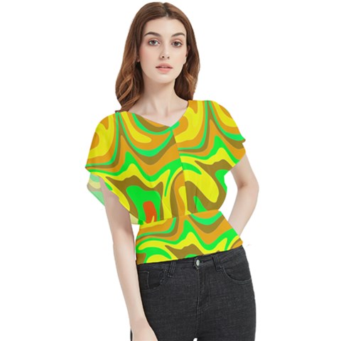 Groovy Wavy Pattern Colorful Pattern Butterfly Chiffon Blouse by Wegoenart