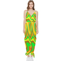 Groovy Wavy Pattern Colorful Pattern Sleeveless Tie Ankle Chiffon Jumpsuit by Wegoenart