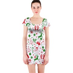 Christmas-seamless-green  Short Sleeve Bodycon Dress