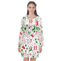 Christmas-seamless-green  Long Sleeve Chiffon Shift Dress 