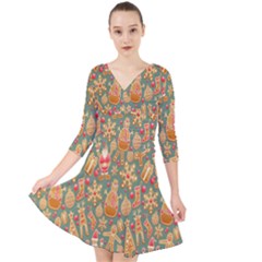Pattern-santa Quarter Sleeve Front Wrap Dress