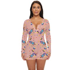 Rocket Ship Rocket Spaceship Long Sleeve Boyleg Swimsuit