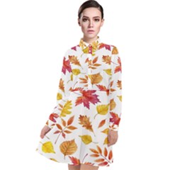 Watercolor-autumn-leaves-pattern-vector Long Sleeve Chiffon Shirt Dress