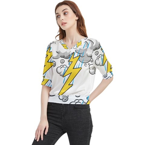 Storm Thunder Lightning Light Flash Cloud Quarter Sleeve Blouse by danenraven