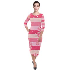 Floral-002 Quarter Sleeve Midi Velour Bodycon Dress