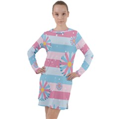 Flowers-023 Long Sleeve Hoodie Dress