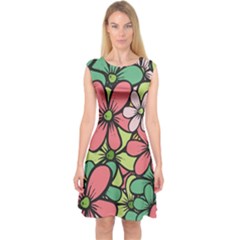 Flowers-27 Capsleeve Midi Dress