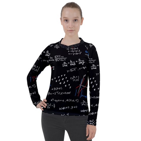 Black Background Text Overlay  Mathematics Formula Women s Pique Long Sleeve Tee by danenraven