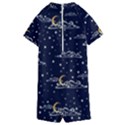 Hand Drawn Scratch Style Night Sky With Moon Cloud Space Among Stars Seamless Pattern Vector Design Kids  Boyleg Half Suit Swimwear View2