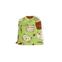 Cute-hand-drawn-cat-seamless-pattern Drawstring Pouch (small) by Jancukart