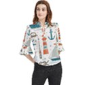 Nautical-elements-pattern-background Loose Horn Sleeve Chiffon Blouse View1