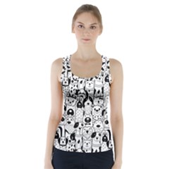 Seamless-pattern-with-black-white-doodle-dogs Racer Back Sports Top