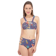 Space Seamless Pattern Cage Up Bikini Set