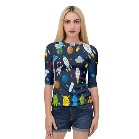 Big Set Cute Astronaut Space Planet Star Alien Rockets Ufo Constellation Satellite Moon Quarter Sleeve Raglan Tee by Wegoenart