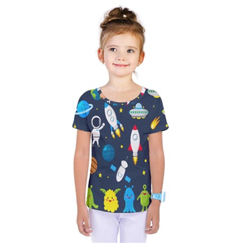 Big Set Cute Astronaut Space Planet Star Alien Rockets Ufo Constellation Satellite Moon Kids  One Piece Tee by Wegoenart