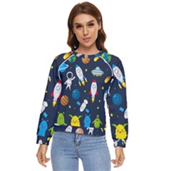 Big Set Cute Astronaut Space Planet Star Alien Rockets Ufo Constellation Satellite Moon Women s Long Sleeve Raglan Tee