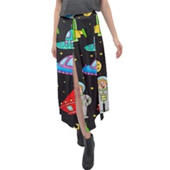 Seamless Pattern With Space Object Ufo Rocket Alien Hand Drawn Element Space Velour Split Maxi Skirt