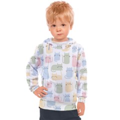Cute-cat-colorful-cartoon-doodle-seamless-pattern Kids  Hooded Pullover by Wegoenart