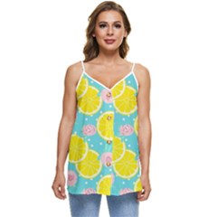 Blue Neon Lemons Casual Spaghetti Strap Chiffon Top by ConteMonfrey