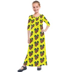 Yellow Background Pineapples Kids  Quarter Sleeve Maxi Dress by ConteMonfrey