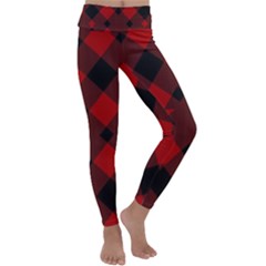 Red Diagonal Plaid Big Kids  Lightweight Velour Classic Yoga Leggings by ConteMonfrey