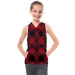 Red Diagonal Plaid Big Kids  Sleeveless Hoodie
