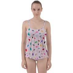 Bottle Pattern Water Flat Twist Front Tankini Set