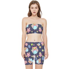 Owl Star Pattern Background Stretch Shorts And Tube Top Set by Wegoenart