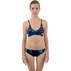 Gradient Geometric Shapes Dark Background Wrap Around Bikini Set