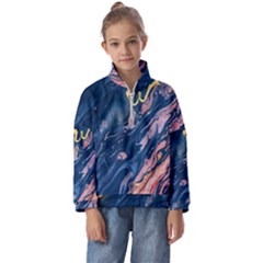 Liquid Abstract Paint Texture Kids  Half Zip Hoodie by Wegoenart