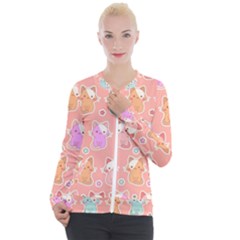 Cute Kawaii Kittens Seamless Pattern Casual Zip Up Jacket