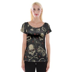 Grunge Seamless Pattern With Skulls Cap Sleeve Top