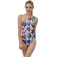 Full Color Flash Tattoo Patterns To One Side Swimsuit by Wegoenart
