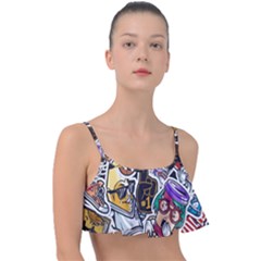 Vintage College Colorful Seamless Pattern Frill Bikini Top