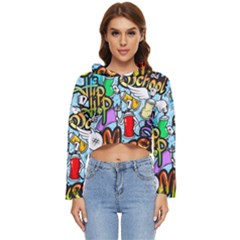Graffiti Characters Seamless Patterns Women s Lightweight Cropped Hoodie