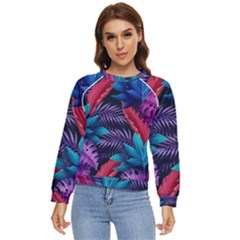 Background With Violet Blue Tropical Leaves Women s Long Sleeve Raglan Tee