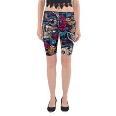 Vintage Art Tattoos Colorful Seamless Pattern Yoga Cropped Leggings
