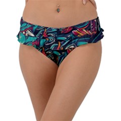 Vintage Tattoos Colorful Seamless Pattern Frill Bikini Bottom by Wegoenart