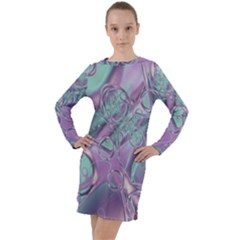 Illustration Fractal Pattern Modern Art Digital Long Sleeve Hoodie Dress by Ravend
