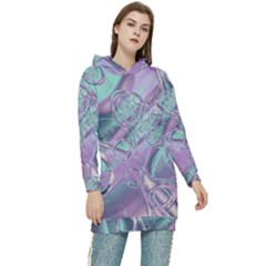 Illustration Fractal Pattern Modern Art Digital Women s Long Oversized Pullover Hoodie by Ravend