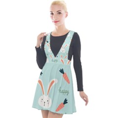 Bunny Carrot Pattern Background Plunge Pinafore Velour Dress