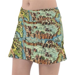 Medeival Ancient Map Fortress Island Seaport Town Classic Tennis Skirt by Wegoenart