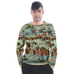 Medeival Ancient Map Fortress Island Seaport Town Men s Long Sleeve Raglan Tee