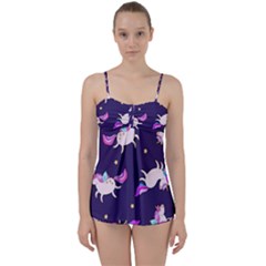 Fantasy Fat Unicorn Horse-pattern Fabric Design Babydoll Tankini Set by Wegoenart