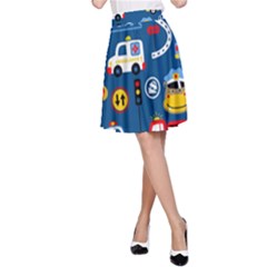 Car Cars Seamless Pattern Vector Rescue Team Cartoon A-line Skirt by Wegoenart