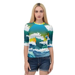Dolphin Seagull Sea Ocean Wave Blue Water Quarter Sleeve Raglan Tee