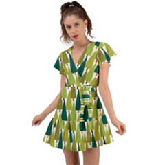Pine Trees   Flutter Sleeve Wrap Dress by ConteMonfrey